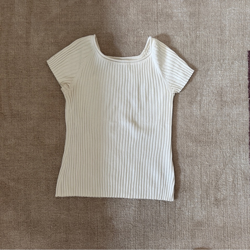 Ivory Ribbed Short Sleeve Top